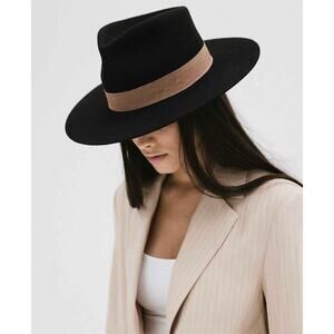 GIGI PIP NWT Miller Black and Brown Australian Wool Fedora Hat size 57 S/M